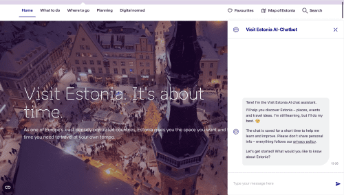 AI-chatbot aitab nüüd miljonitel reisihuvilistel Eestit avastada